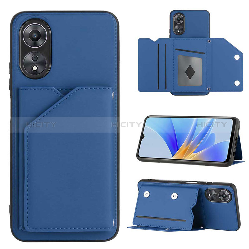 Coque Luxe Cuir Housse Etui YB1 pour Oppo A17 Bleu Plus