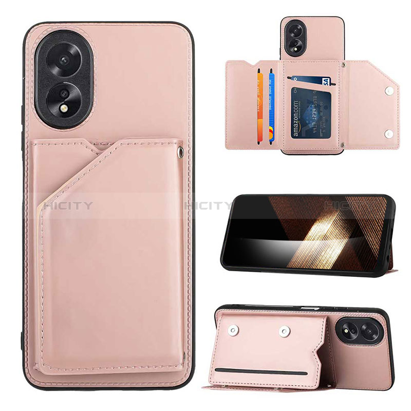 Coque Luxe Cuir Housse Etui YB1 pour Oppo A18 Or Rose Plus