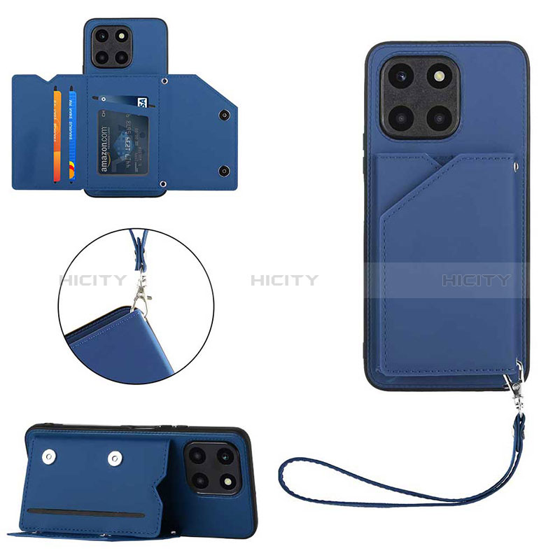 Coque Luxe Cuir Housse Etui YB2 pour Huawei Honor X6a Bleu Plus