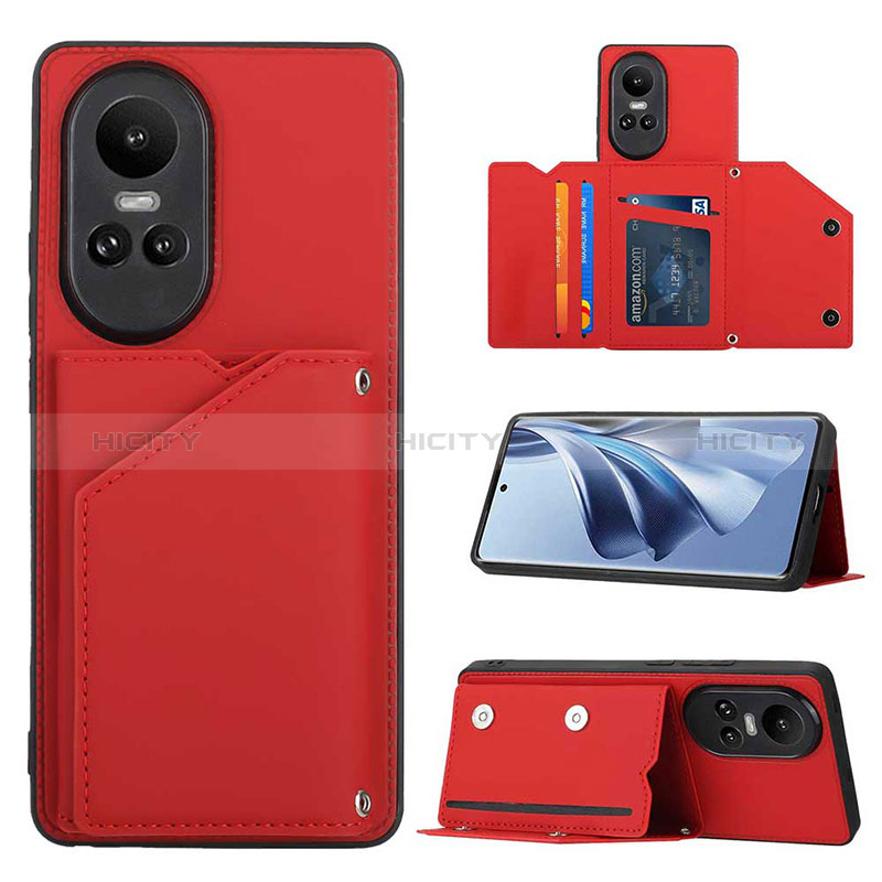 Coque Luxe Cuir Housse Etui YB2 pour Oppo Reno10 5G Rouge Plus