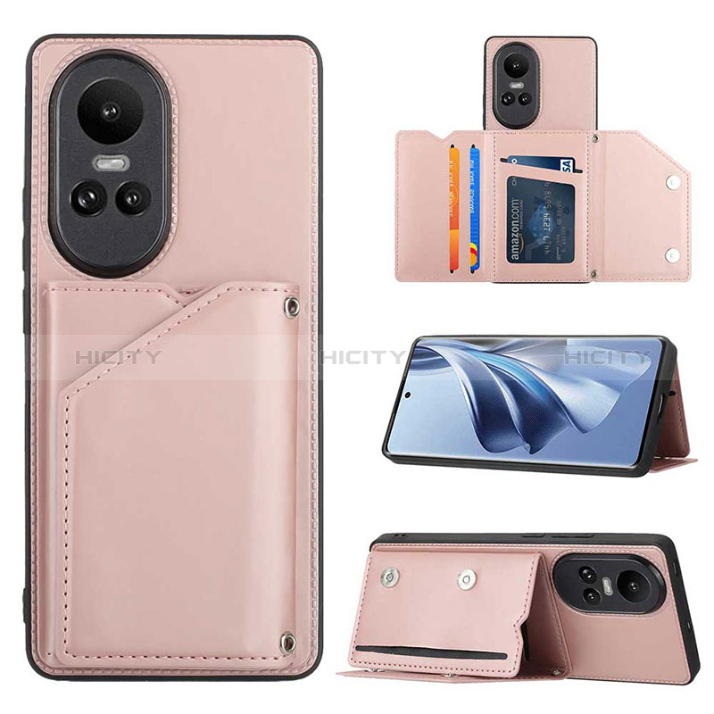 Coque Luxe Cuir Housse Etui YB2 pour Oppo Reno10 Pro 5G Or Rose Plus