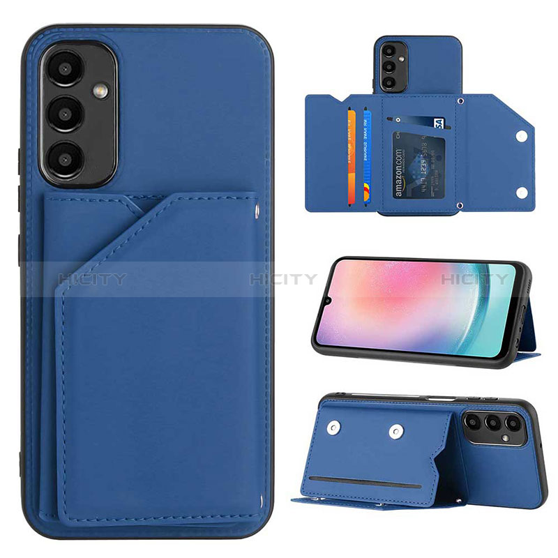 Coque Luxe Cuir Housse Etui YB2 pour Samsung Galaxy A14 4G Bleu Plus