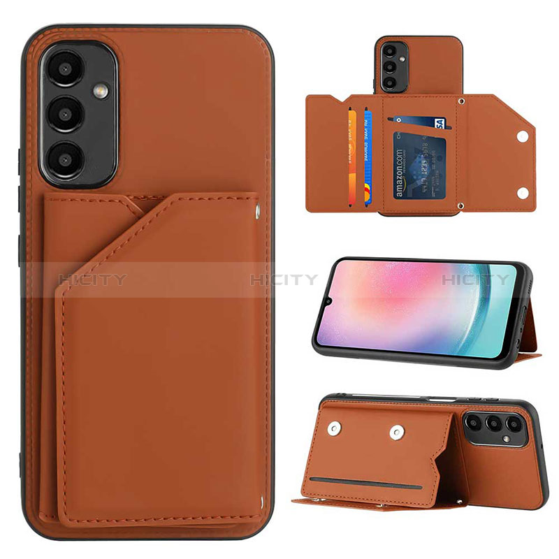 Coque Luxe Cuir Housse Etui YB2 pour Samsung Galaxy A14 4G Marron Plus