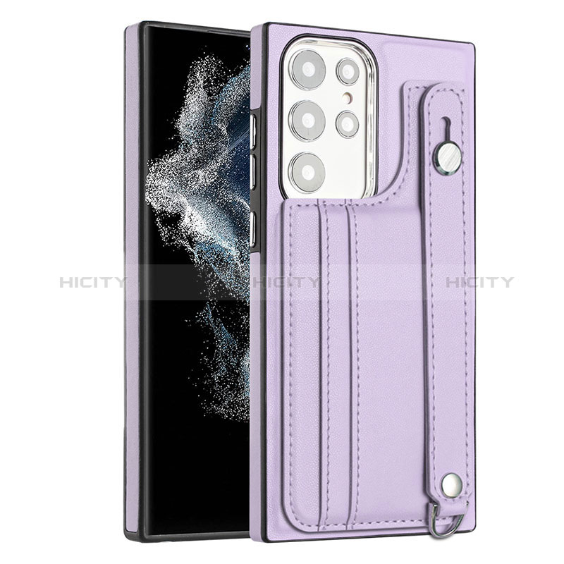 Coque Luxe Cuir Housse Etui YB4 pour Samsung Galaxy S22 Ultra 5G Violet Plus