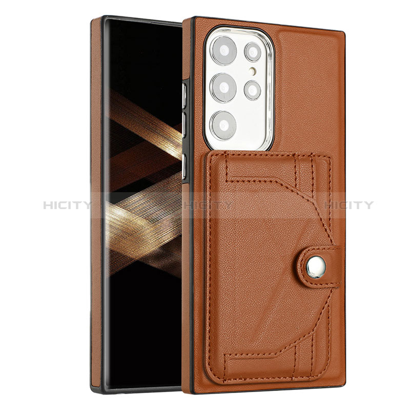 Coque Luxe Cuir Housse Etui YB5 pour Samsung Galaxy S24 Ultra 5G Marron Plus