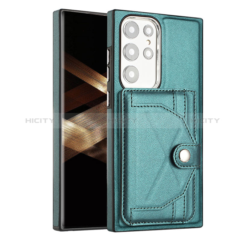 Coque Luxe Cuir Housse Etui YB5 pour Samsung Galaxy S24 Ultra 5G Vert Plus