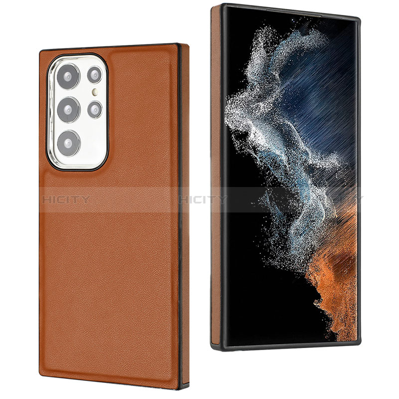 Coque Luxe Cuir Housse Etui YB6 pour Samsung Galaxy S23 Ultra 5G Marron Plus