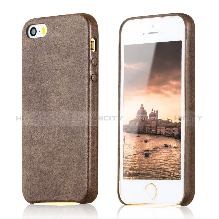 Coque Luxe Cuir Housse pour Apple iPhone 5 Marron Plus