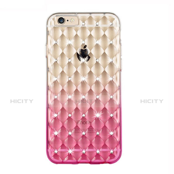 Coque Luxe Strass Bling Diamant Transparente Degrade pour Apple iPhone 6 Plus Rose Plus