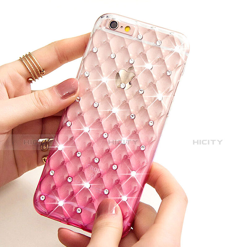 Coque Luxe Strass Bling Diamant Transparente Degrade pour Apple iPhone 6 Plus Rose Plus