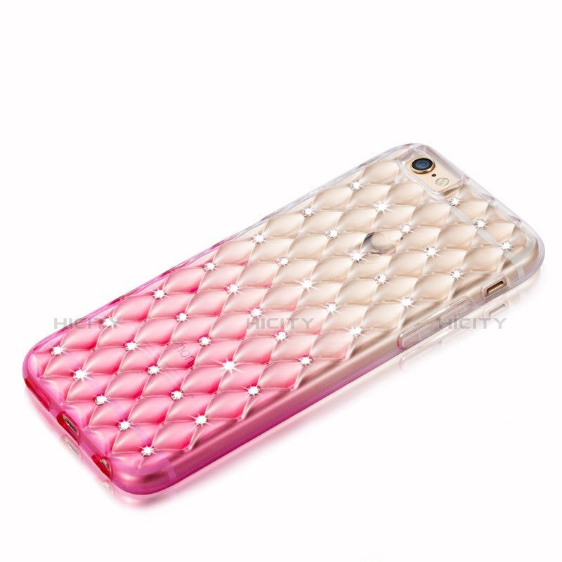 Coque Luxe Strass Bling Diamant Transparente Degrade pour Apple iPhone 6 Plus Rose Plus