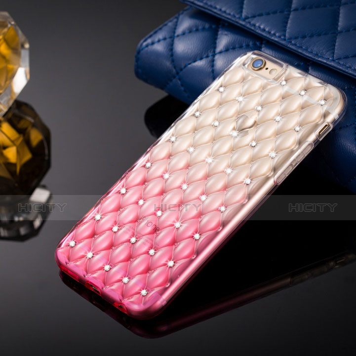 Coque Luxe Strass Bling Diamant Transparente Degrade pour Apple iPhone 6 Plus Rose Plus