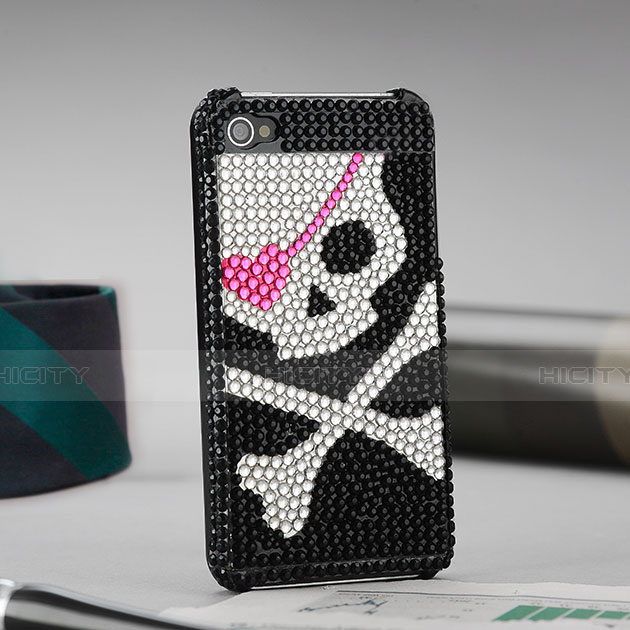 Coque Luxe Strass Diamant Bling Crane pour Apple iPhone 4 Noir Plus