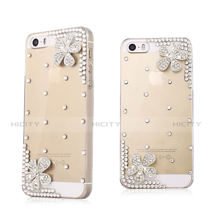 Coque Luxe Strass Diamant Bling Fleurs pour Apple iPhone 5 Blanc Plus