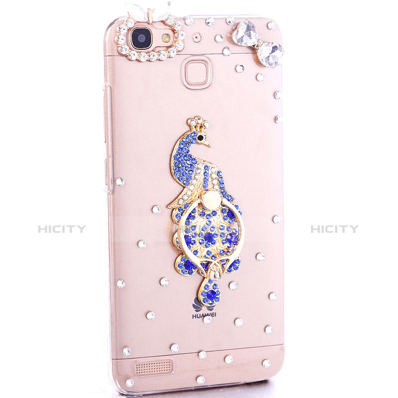 Coque Luxe Strass Diamant Bling Paon pour Huawei Enjoy 5S Bleu Plus