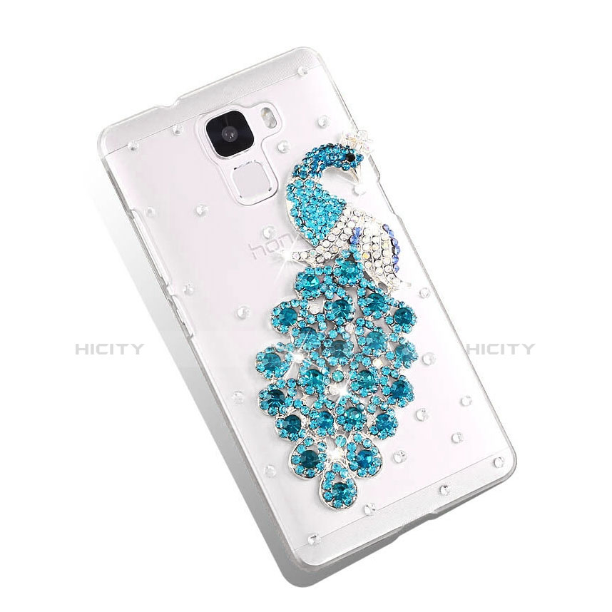 Coque Luxe Strass Diamant Bling Paon pour Huawei Honor 7 Dual SIM Bleu Ciel Plus