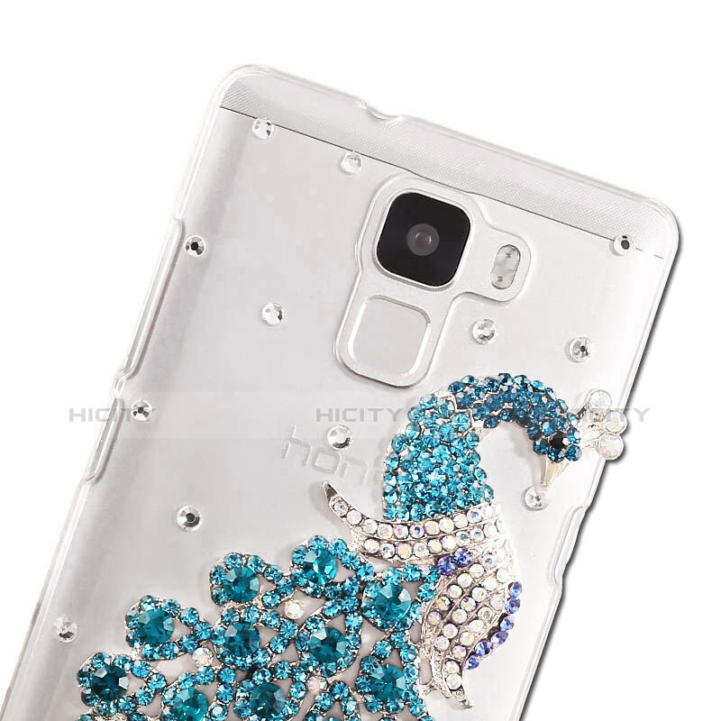 Coque Luxe Strass Diamant Bling Paon pour Huawei Honor 7 Dual SIM Bleu Ciel Plus