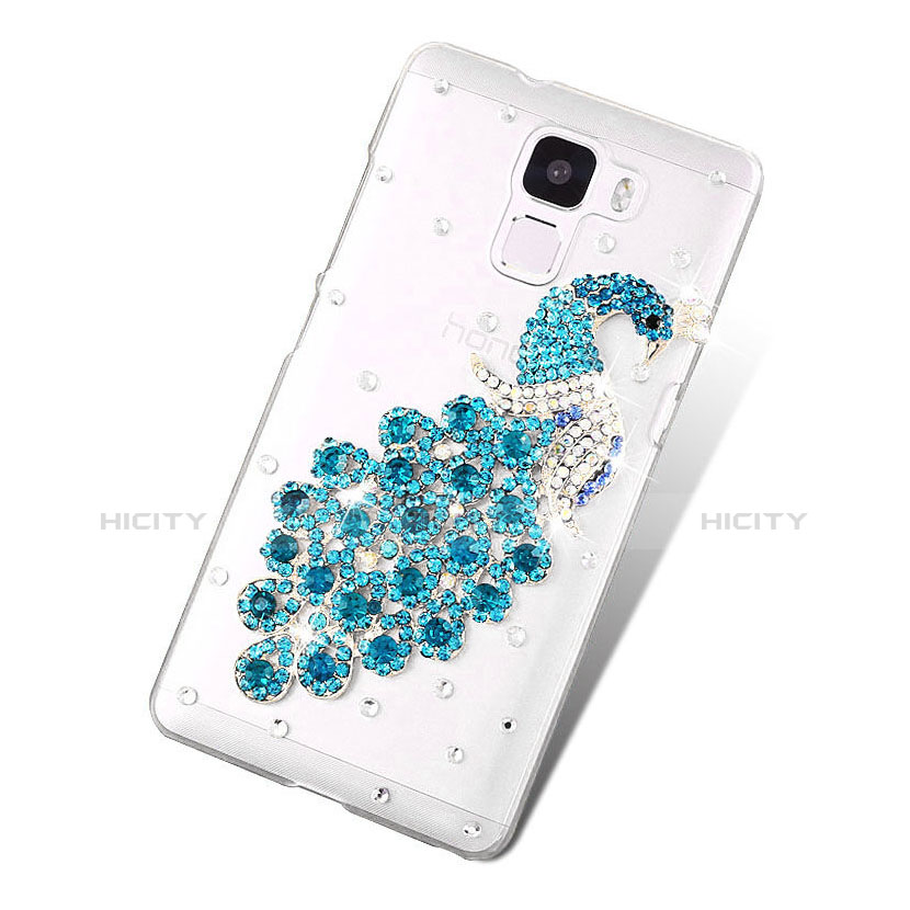 Coque Luxe Strass Diamant Bling Paon pour Huawei Honor 7 Dual SIM Bleu Ciel Plus