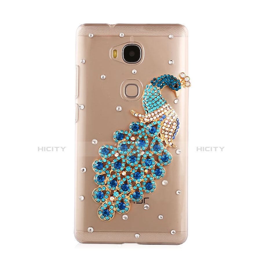 Coque Luxe Strass Diamant Bling Paon pour Huawei Honor X5 Bleu Plus