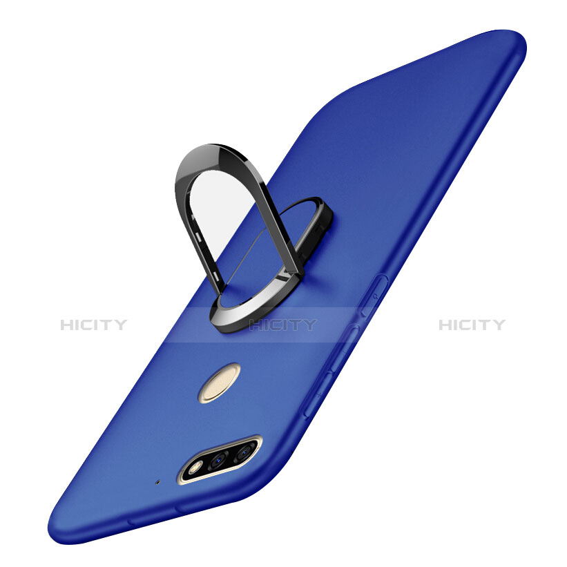 Coque Plastique Housse Etui Rigide Mat avec Support Bague Anneau A01 pour Huawei Enjoy 8 Bleu Plus