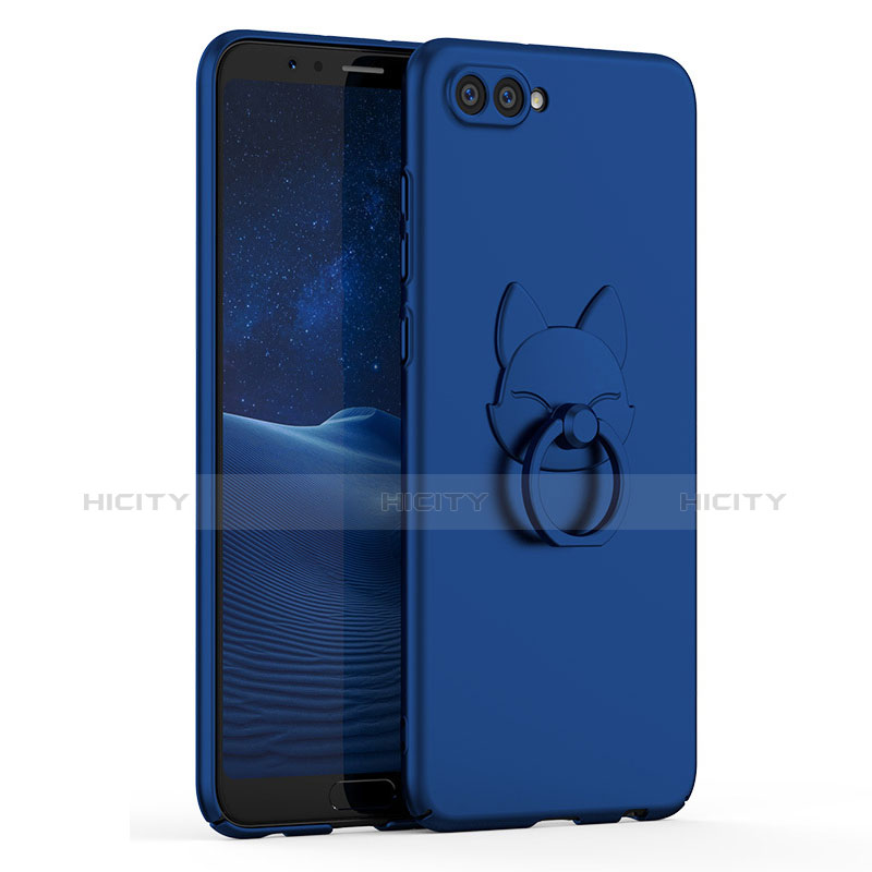 Coque Plastique Housse Etui Rigide Mat avec Support Bague Anneau A01 pour Huawei Honor V10 Bleu Plus