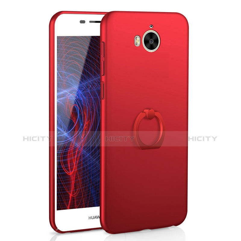 Coque Plastique Housse Etui Rigide Mat avec Support Bague Anneau A01 pour Huawei Y5 (2017) Rouge Plus