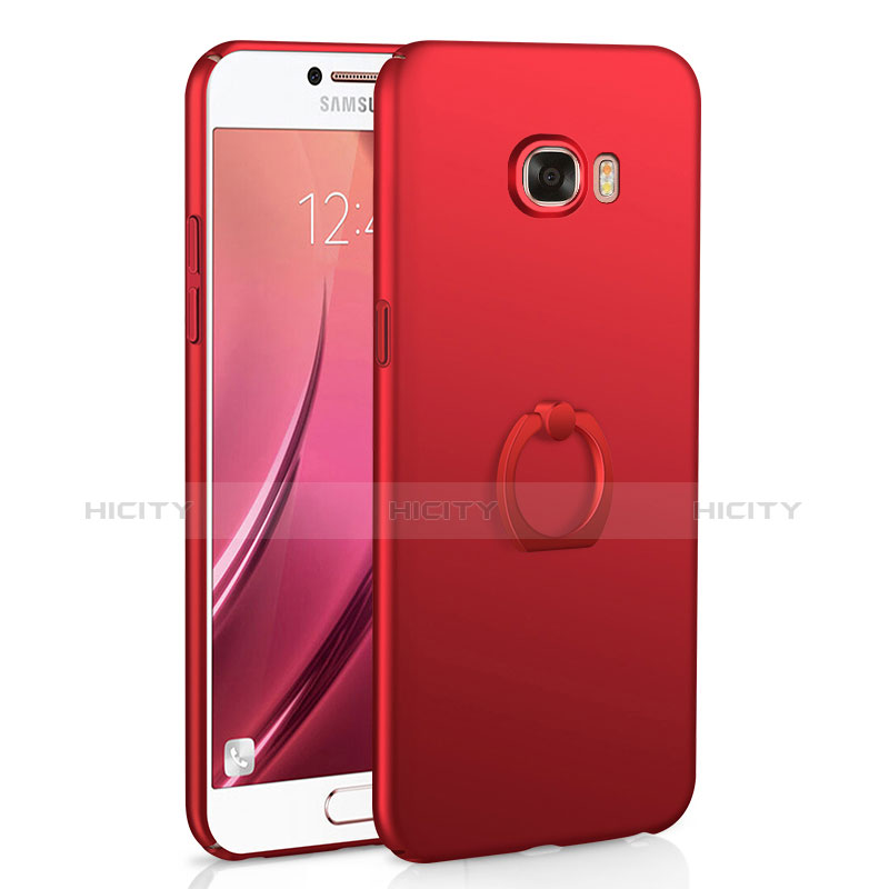 Coque Plastique Housse Etui Rigide Mat avec Support Bague Anneau A01 pour Samsung Galaxy C5 SM-C5000 Rouge Plus