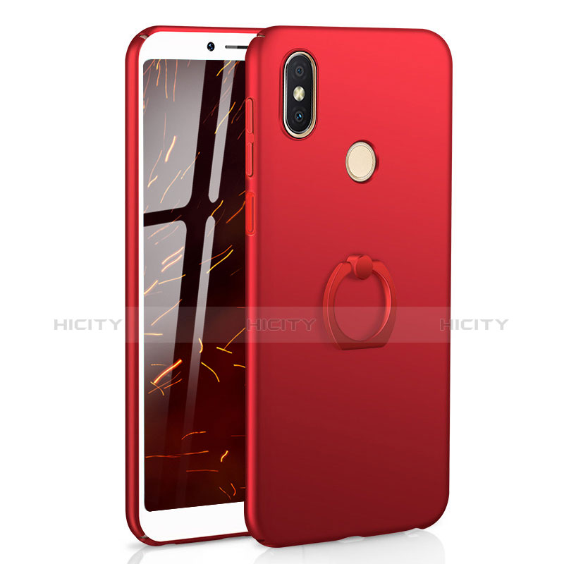 Coque Plastique Housse Etui Rigide Mat avec Support Bague Anneau A01 pour Xiaomi Redmi Y2 Rouge Plus