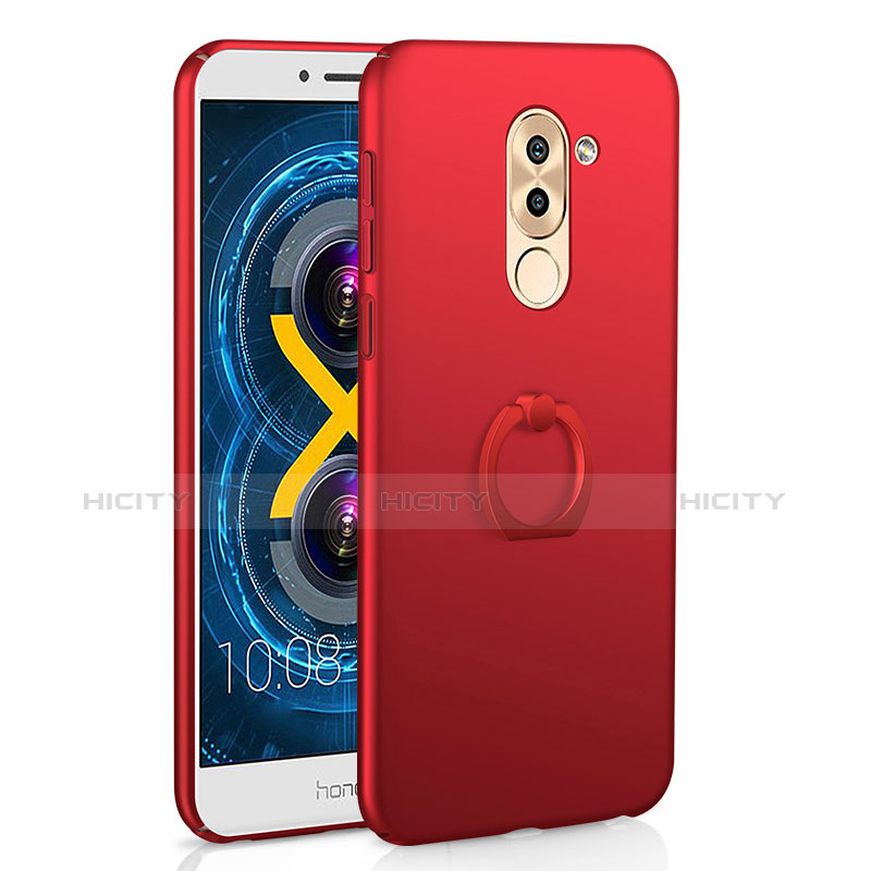 Coque Plastique Housse Etui Rigide Mat avec Support Bague Anneau A02 pour Huawei Honor 6X Rouge Plus