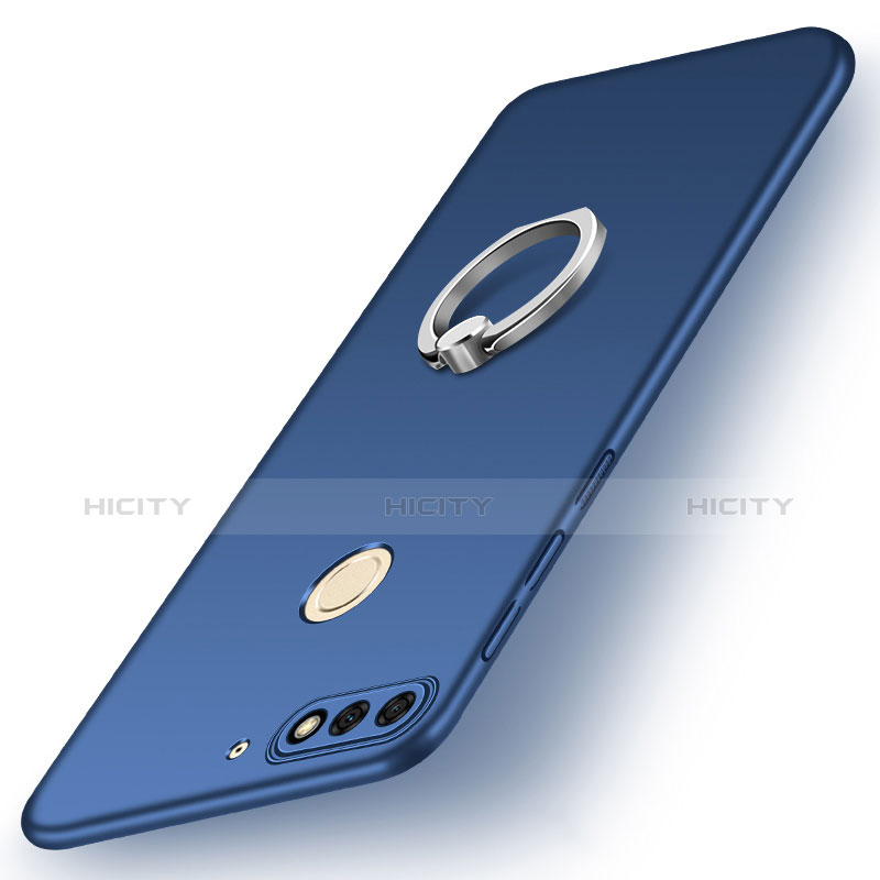 Coque Plastique Housse Etui Rigide Mat avec Support Bague Anneau A02 pour Huawei Y7 (2018) Bleu Plus