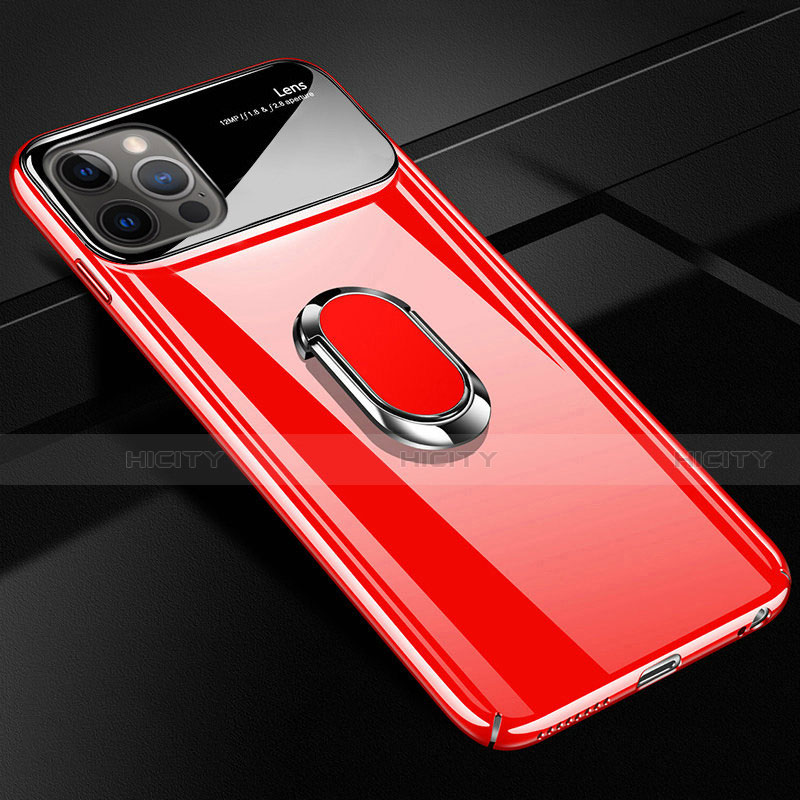 Coque Plastique Housse Etui Rigide Mat avec Support Bague Anneau Aimante Magnetique A01 pour Apple iPhone 12 Pro Rouge Plus