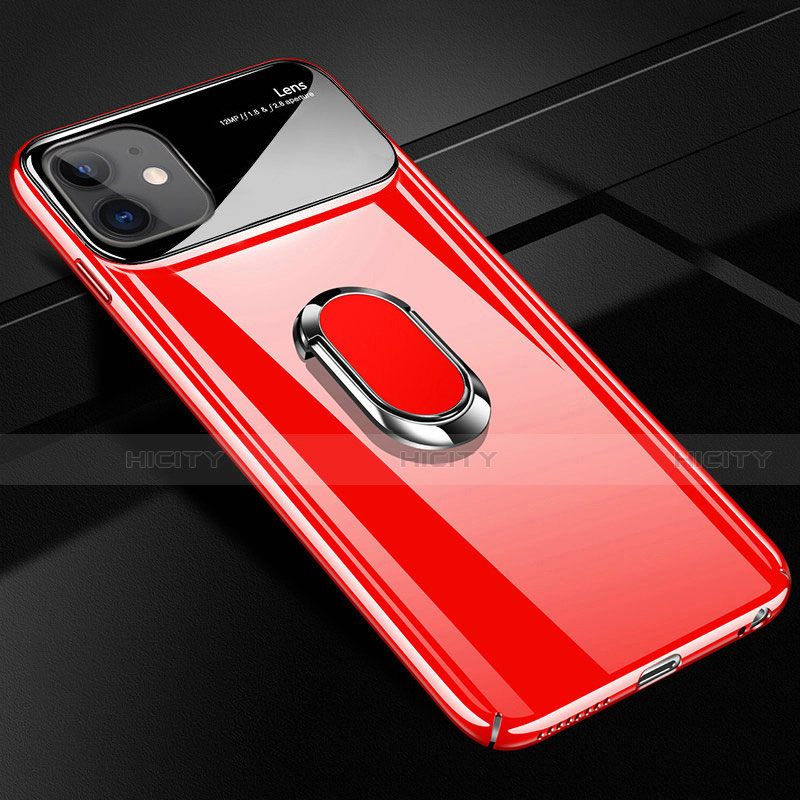 Coque Plastique Housse Etui Rigide Mat avec Support Bague Anneau Aimante Magnetique A01 pour Apple iPhone 12 Rouge Plus