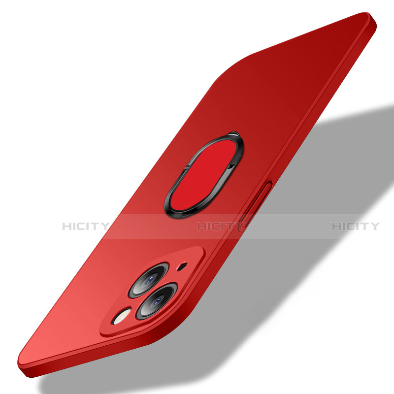 Coque Plastique Housse Etui Rigide Mat avec Support Bague Anneau Aimante Magnetique A01 pour Apple iPhone 13 Mini Rouge Plus