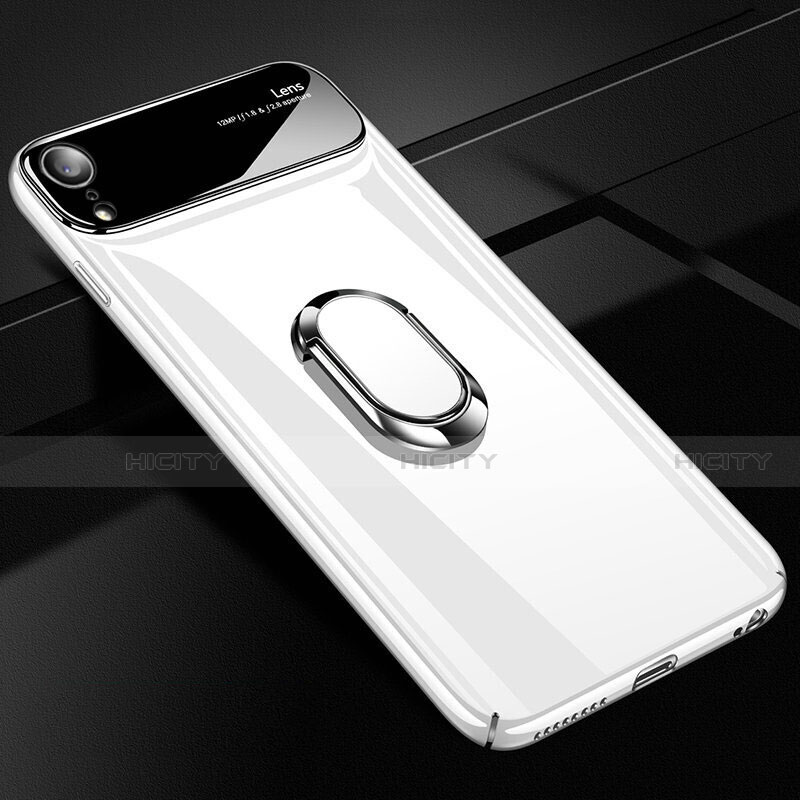 Coque Plastique Housse Etui Rigide Mat avec Support Bague Anneau Aimante Magnetique A01 pour Apple iPhone XR Blanc Plus