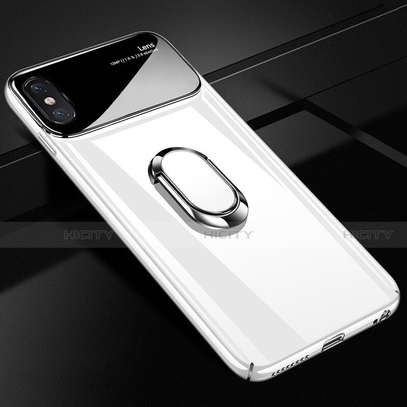 Coque Plastique Housse Etui Rigide Mat avec Support Bague Anneau Aimante Magnetique A01 pour Apple iPhone Xs Blanc Plus