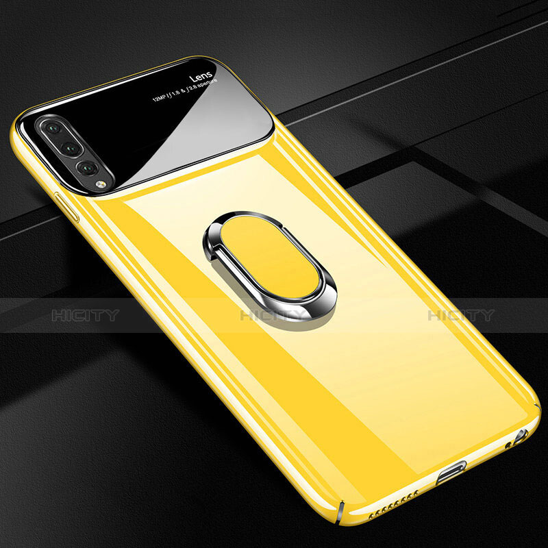 Coque Plastique Housse Etui Rigide Mat avec Support Bague Anneau Aimante Magnetique A01 pour Huawei P20 Pro Jaune Plus