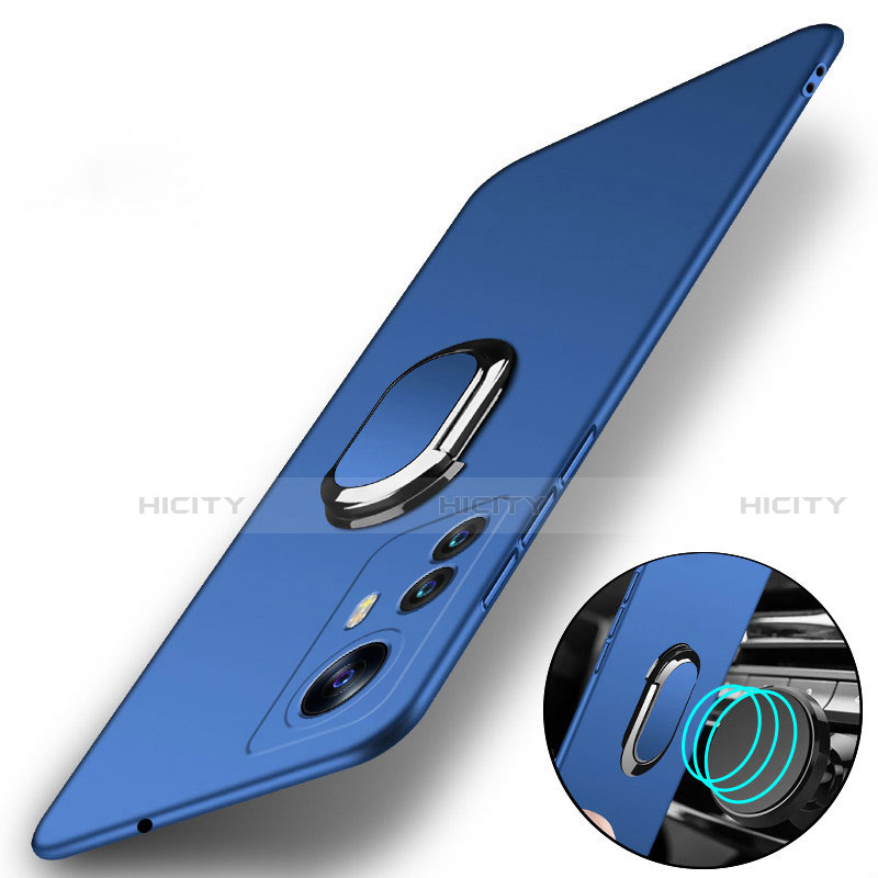 Coque Plastique Housse Etui Rigide Mat avec Support Bague Anneau Aimante Magnetique A01 pour Xiaomi Mi 12 5G Bleu Plus