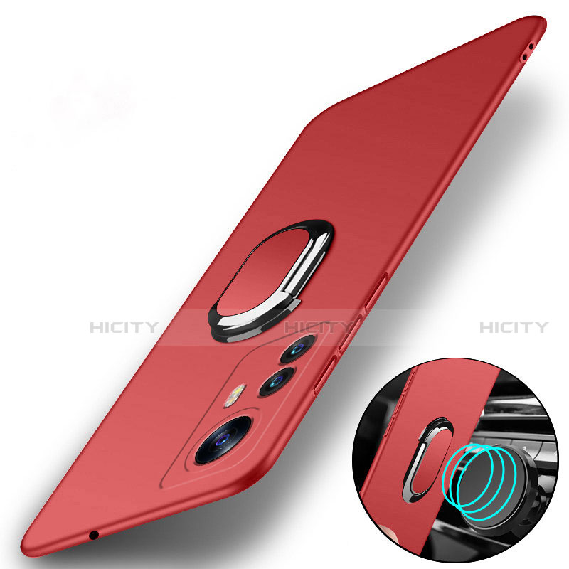 Coque Plastique Housse Etui Rigide Mat avec Support Bague Anneau Aimante Magnetique A01 pour Xiaomi Mi 12 5G Rouge Plus