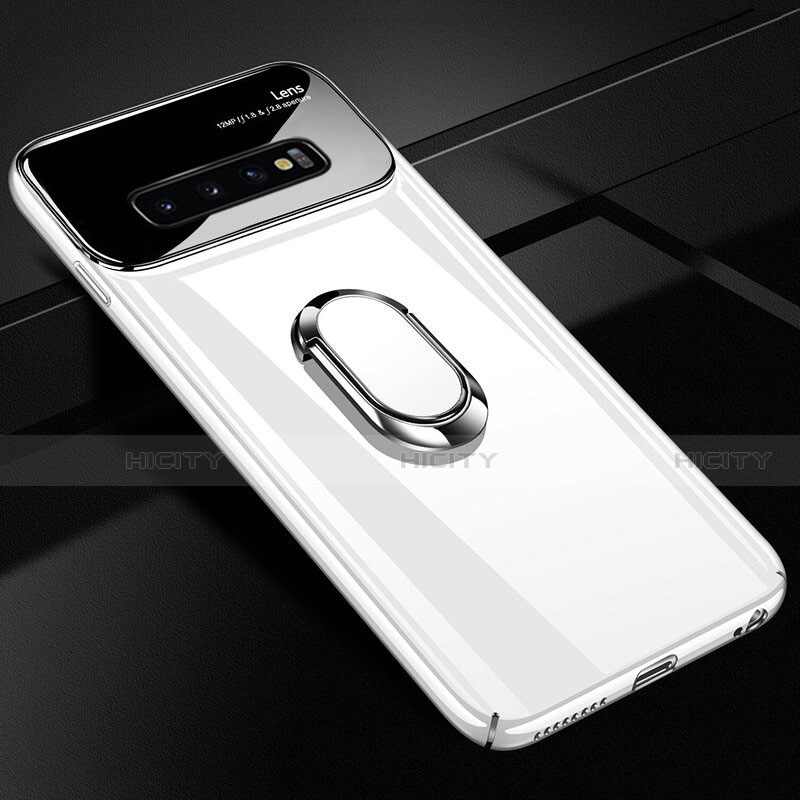 Coque Plastique Housse Etui Rigide Mat avec Support Bague Anneau Aimante Magnetique A02 pour Samsung Galaxy S10 5G Blanc Plus