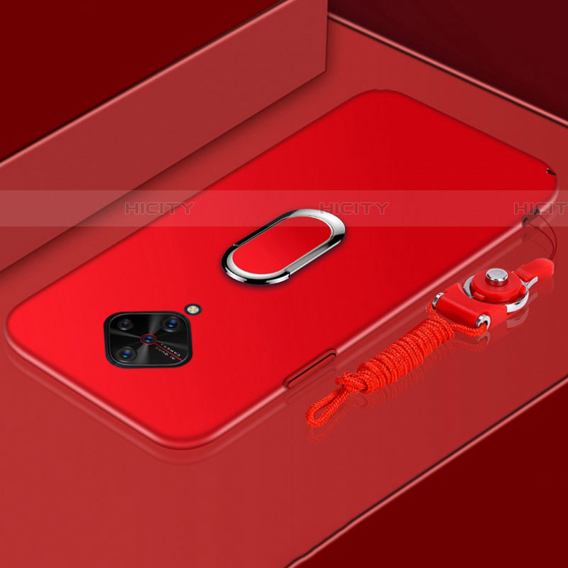 Coque Plastique Housse Etui Rigide Mat avec Support Bague Anneau Aimante Magnetique A02 pour Vivo S1 Pro Rouge Plus