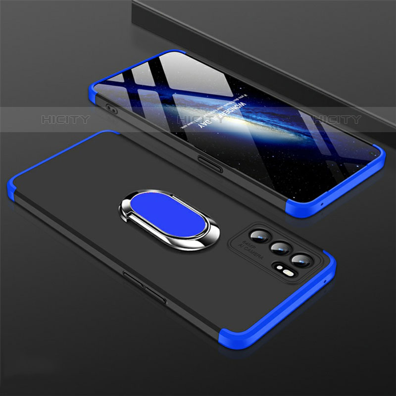 Coque Plastique Housse Etui Rigide Mat avec Support Bague Anneau Aimante Magnetique GK1 pour Oppo Reno6 5G Bleu et Noir Plus