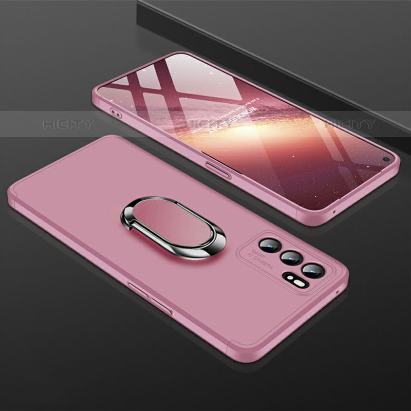 Coque Plastique Housse Etui Rigide Mat avec Support Bague Anneau Aimante Magnetique GK1 pour Oppo Reno6 5G Or Rose Plus