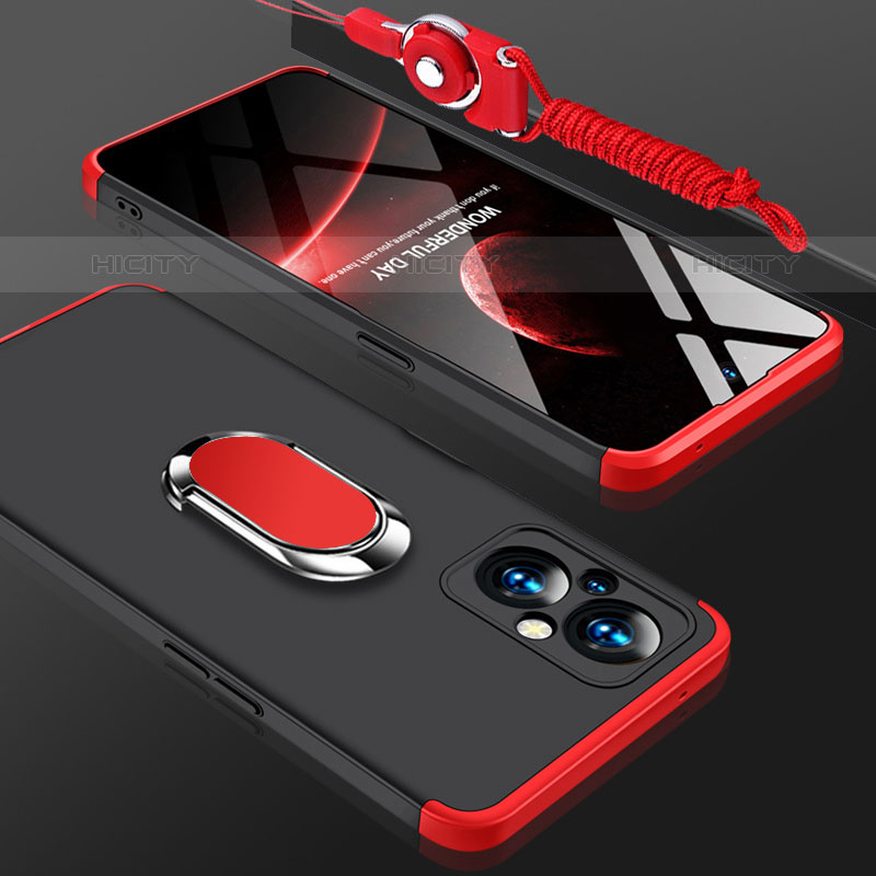 Coque Plastique Housse Etui Rigide Mat avec Support Bague Anneau Aimante Magnetique GK1 pour Oppo Reno7 Lite 5G Rouge et Noir Plus