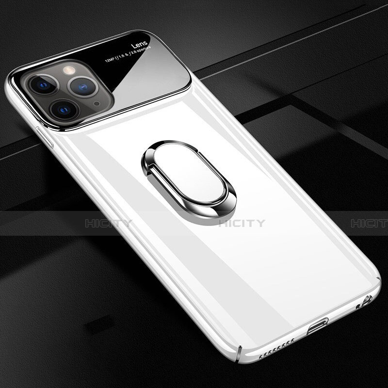 Coque Plastique Housse Etui Rigide Mat avec Support Bague Anneau Aimante Magnetique P01 pour Apple iPhone 11 Pro Blanc Plus