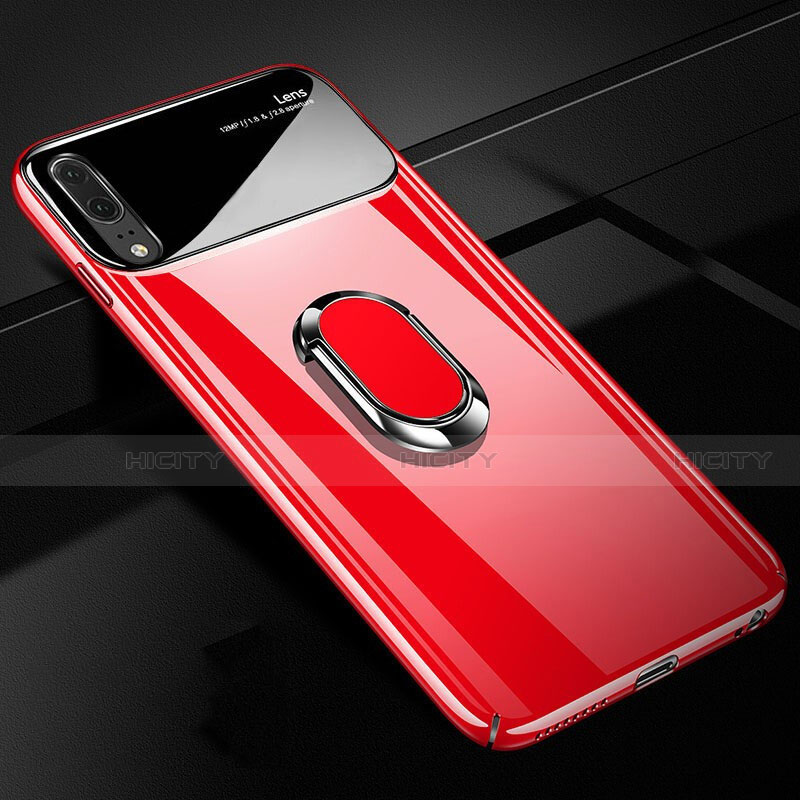 Coque Plastique Housse Etui Rigide Mat avec Support Bague Anneau Aimante Magnetique P01 pour Huawei P20 Rouge Plus