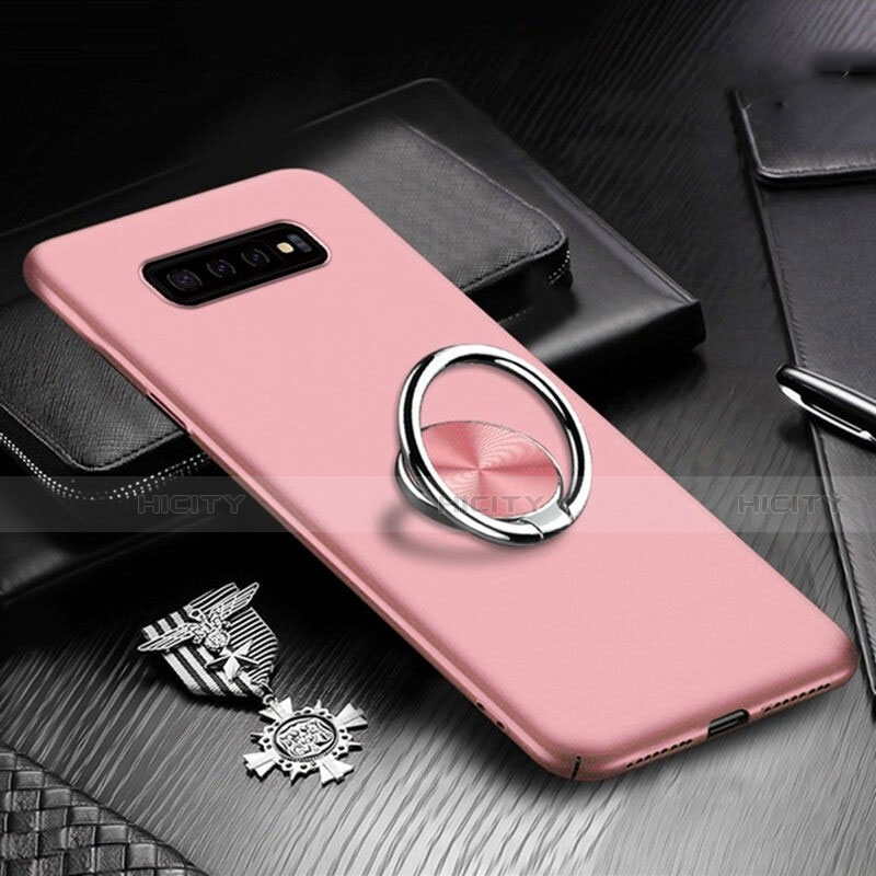 Coque Plastique Housse Etui Rigide Mat avec Support Bague Anneau Aimante Magnetique P01 pour Samsung Galaxy S10 5G Or Rose Plus