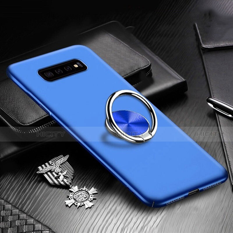 Coque Plastique Housse Etui Rigide Mat avec Support Bague Anneau Aimante Magnetique P01 pour Samsung Galaxy S10 Plus Bleu Plus