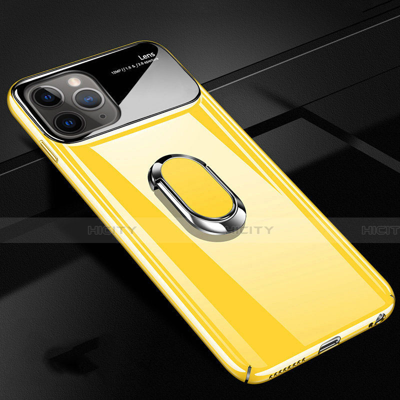 Coque Plastique Housse Etui Rigide Mat avec Support Bague Anneau Aimante Magnetique P02 pour Apple iPhone 11 Pro Jaune Plus