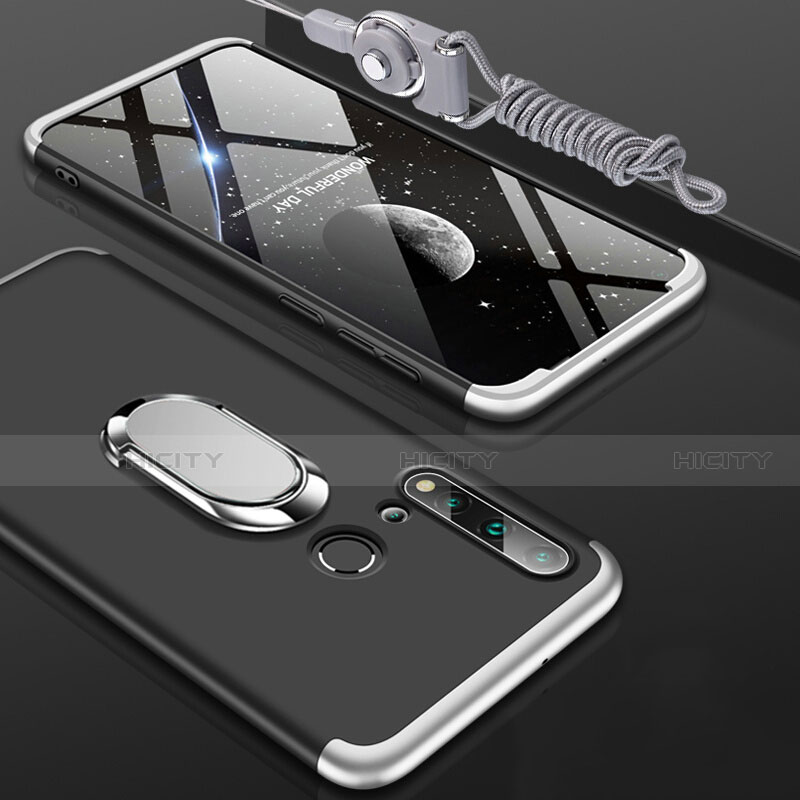 Coque Plastique Housse Etui Rigide Mat avec Support Bague Anneau Aimante Magnetique P02 pour Huawei P20 Lite (2019) Argent et Noir Plus