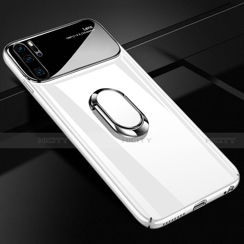 Coque Plastique Housse Etui Rigide Mat avec Support Bague Anneau Aimante Magnetique P02 pour Huawei P30 Pro New Edition Blanc Plus